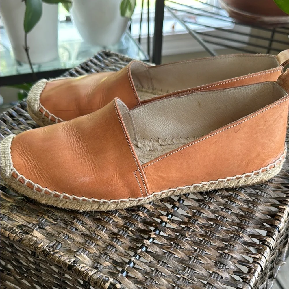 Tan Leather Espadrille Slip-On Flats Jute Sole Made in Spain Women’s size‎ 6.5